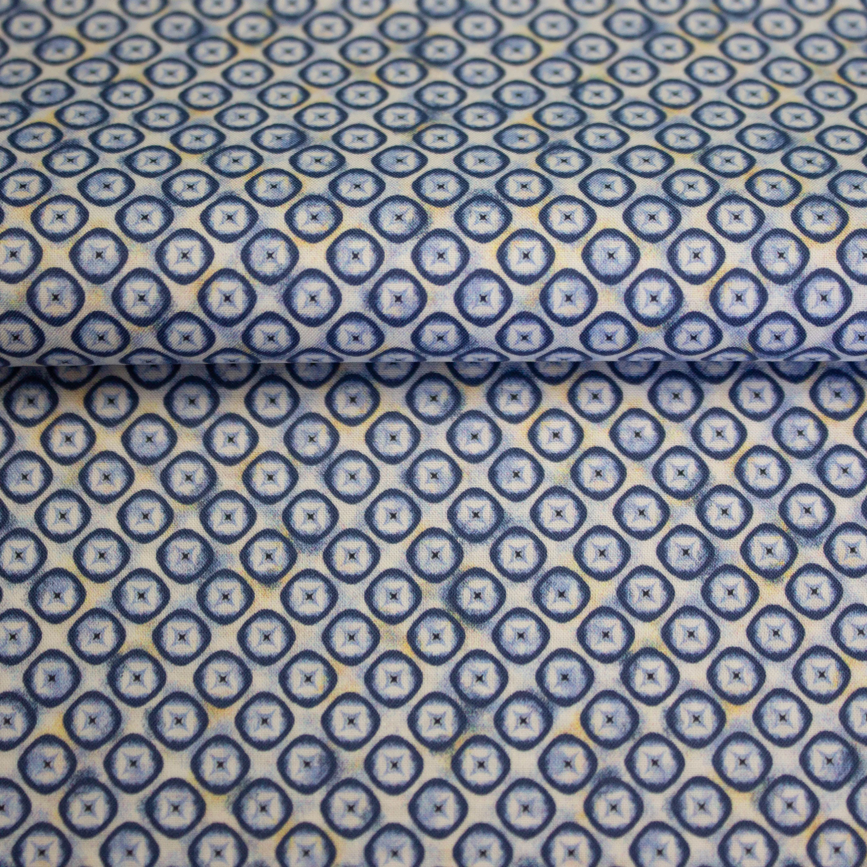 Katoen poplin blauw met cirkel en ster